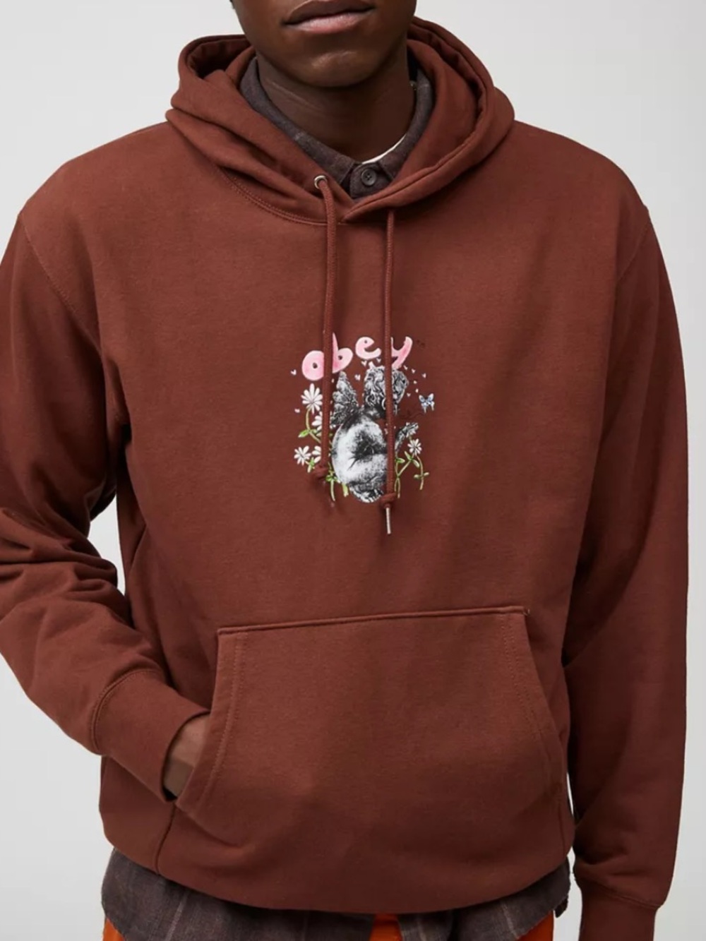 Obey Men's Rust Brown Graphic Pullover Hoodie Pre-Owned Great Condition